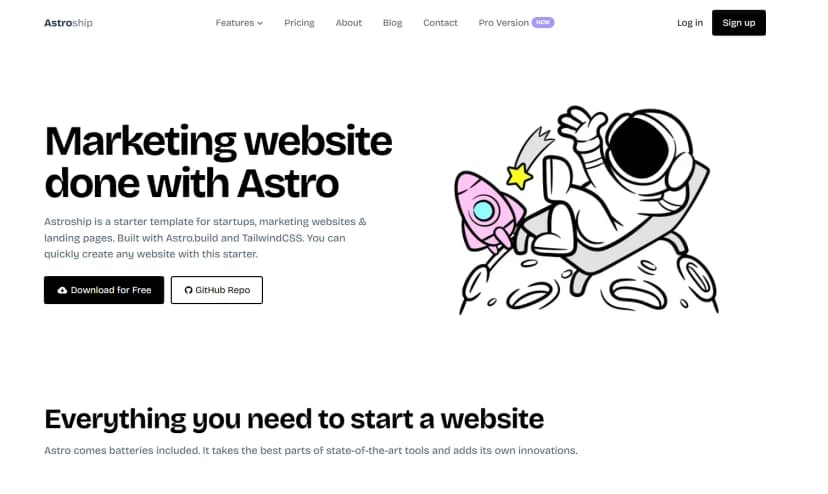 Preview image of Astroship - Modern Astro Starter Template for Startups